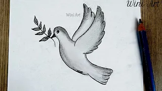 رسم سهل رسم حمامة السلام وغصن الزيتون بقلم الرصاص سهل تعليم الرسم كيفية رسم حمامة السلام 