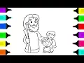 Drawing Jesus With Children coloring pages for kids Learn to Draw and color it