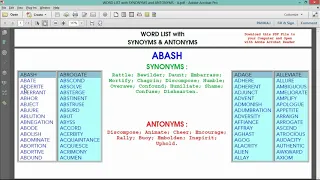 Dynamic PDF File Word List with its Synonyms and Antonyms