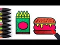 Coloring Pages Hamburger and Fries - Drawing Fast Food