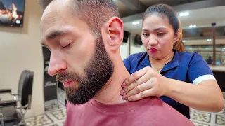 HEAD SHOULDERS Massage in Ladies-Only Barbershop with relax music