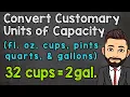 Convert Customary Units of Capacity fl oz c pt qt and g