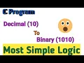 C program for decimal to binary conversion in hindi most simple logic in c program