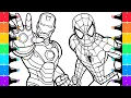 Coloring Spiderman and Ironman from Marvel Superhero Coloring Pages