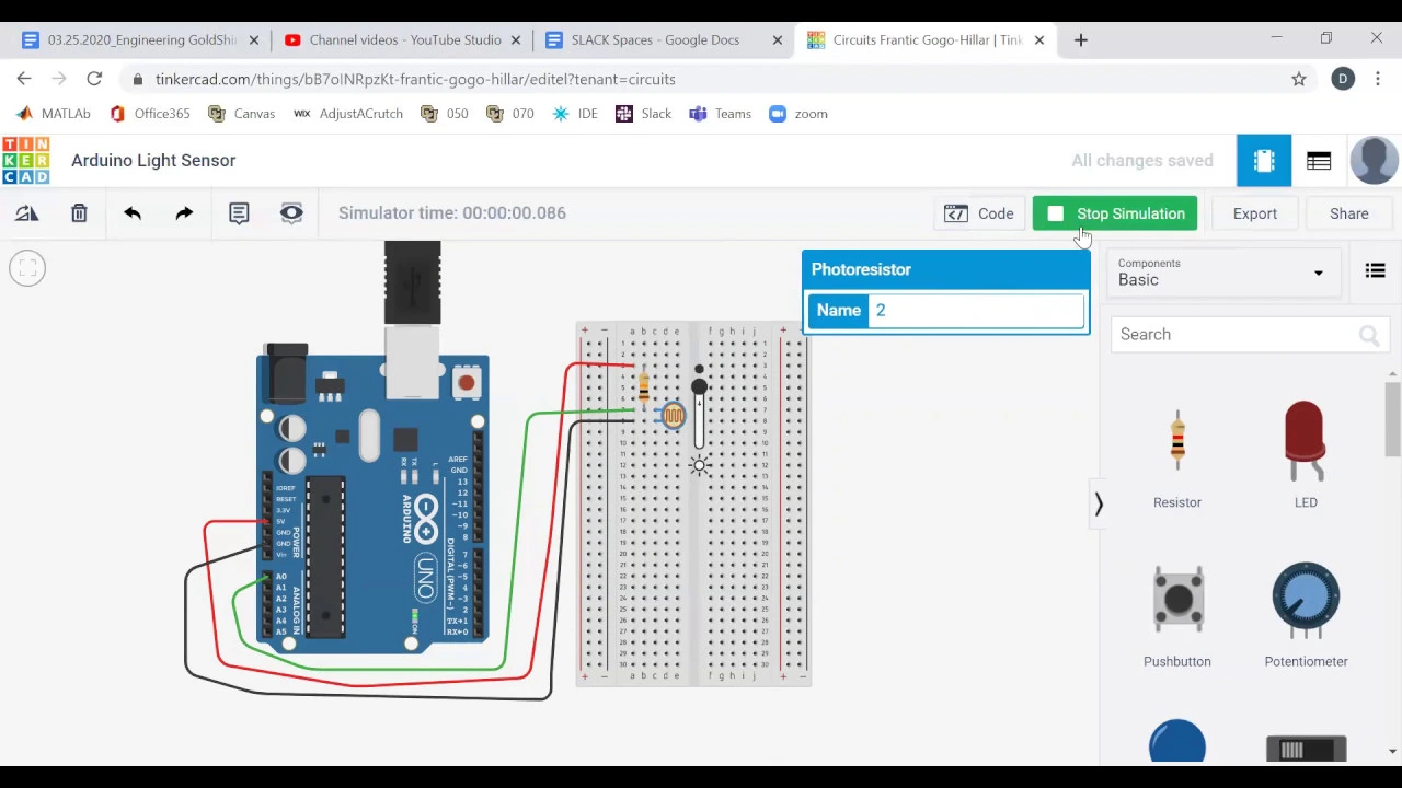 TinkerCAD Part 3. Reading a Light Sensor (PhotoResistor) with Arduino