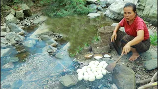 Mountain women found a lot of crocodile eggs and grilled near the water. It's so yummy.
