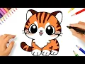 HOW TO DRAW A CUTE TIGER KAWAII STEP BY STEP