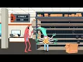 Allan from smiling friends argues with a six armed shelf stacker