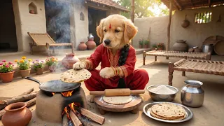 Puppies Brought Fresh Vegetables from the Farm and Cooked Delicious Village Food 🐶🥘