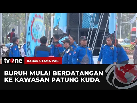Kawasan Patung Kuda Mulai Dipadati Buruh