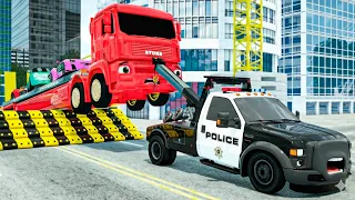 Police officer assists stranded tow truck - Wheel City Heroes (WCH) - Fire Truck Cartoon for Kids
