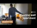 Pivoting wall rooms in NYC modular micro-flat