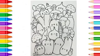 Coloring Cute Vegetables - Fun Coloring Page