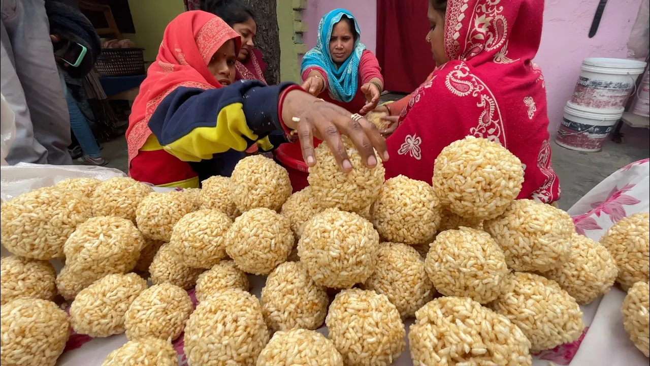 Winter Special Murmura Laddu Making   Street Food