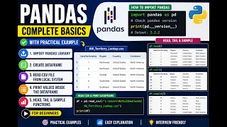 Pandas Tutorial for Beginners Import Pandas Create DataFrame Read CSV head tail sample