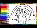 Draw and Color a Cute Unicorn With a Rainbow Drawings For Kids