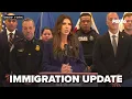 Homeland Security Secretary Kristi Noem news conference about immigration arrests in New York
