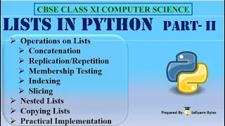 Lists in Python Part 2 Operations on Python Lists CBSE Class 11 Computer Science
