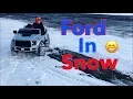 Driving Power Wheels Ford F150 Raptor in Snow Testing Ride on Car
