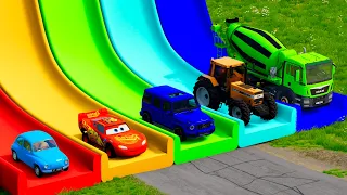 Flatbed Truck McQueen Transportation w/ Slide Color - G PADS - Car vs Speed Bump #8 - BeamNG.Drive