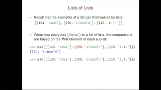 max min and Lists of Lists