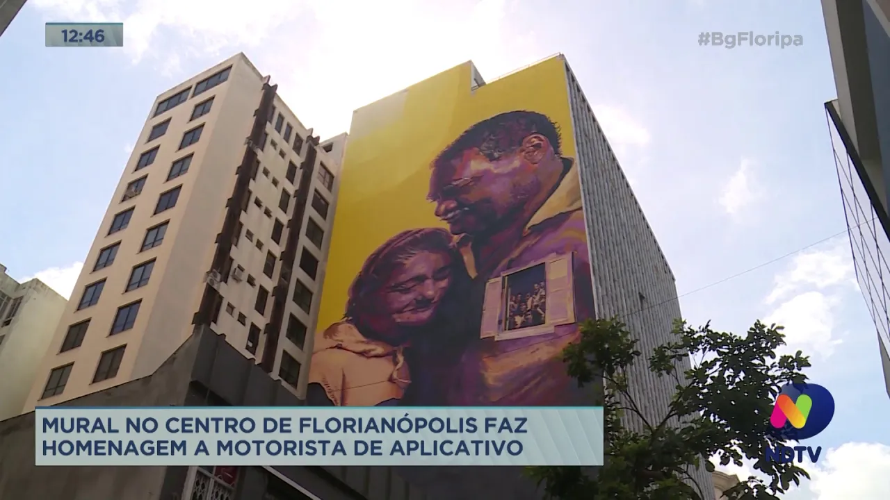 Mural no Centro de Florianópolis faz homenagem a motorista de aplicativo