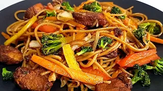 ESPAGUETI ESTILO CHINO con VERDURAS Y POLLO🍝 ¡Prepara de una manera fácil comida china en casa !
