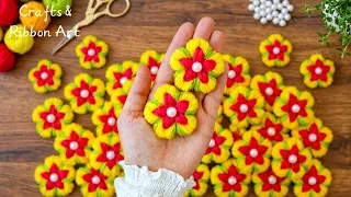 So Delicate and Beautiful 💖🌟 Cutie Yarn Flowers you will Love - Super Easy Way to Make Them !!