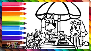 Draw and Color Bluey, Bingo, and Bandit Buying Ice Cream 🐶🍦🟡🔴 Drawings for Kids