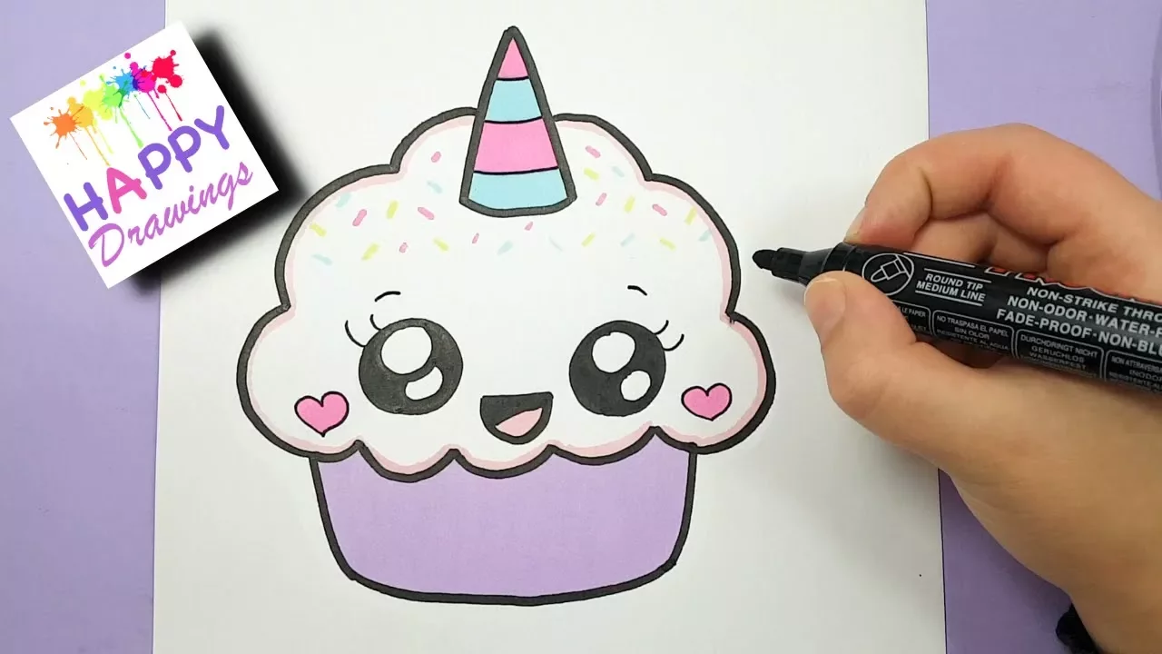 HOW TO DRAW A CUTE CUPCAKE UNICORN - SUPER EASY AND KAWAII