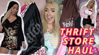 BIG Thrift Store HAUL w/ TRY ON! *JUICY, ED HARDY, HELLO KITTY!*