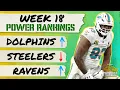 Week 18 Power Rankings Dolphins Ravens Rams move up Packers Steelers tumble Prisco PTP