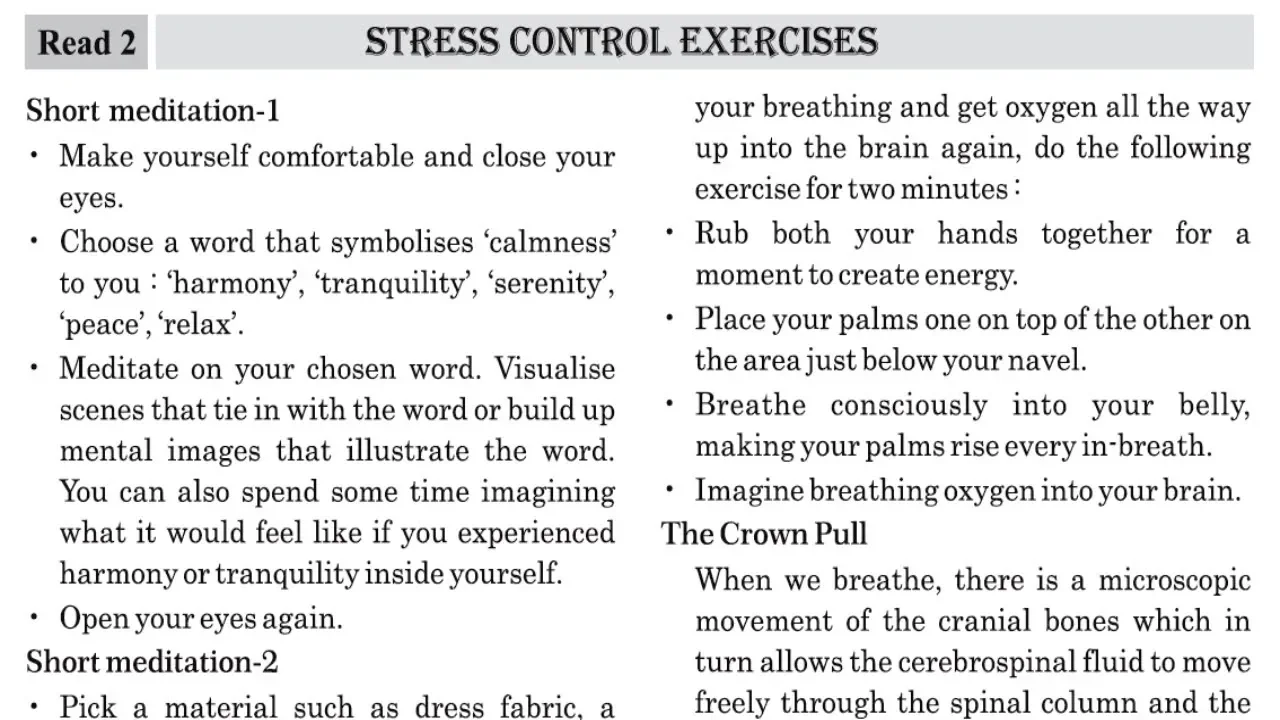 English Std -12 - Unit 03 - Read - 02 - Stress Control Exercises - Purvanil Education