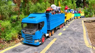 WADIDAU !!! Mobil truk tronton panjang bongkar mainan mobil mobilan, pesawat, mobil molen, beko