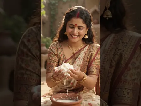 कान्हा के लिए माखन बनाती यशोदा मैया ❤️🧈 | Khushboo Uttam | Krishna Bhakti #Shorts