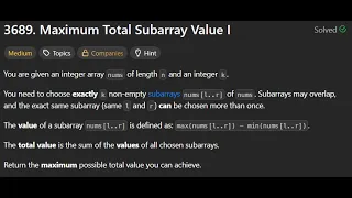 3689 Maximum Total Subarray Value I LeetCode LeetCode 3689