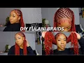DOING MY OWN FULANI BRAIDS ON RED HAIR HOW TO BRAID ON MOVING SCALP KNOTLESS BRAIDS WITH CURLS