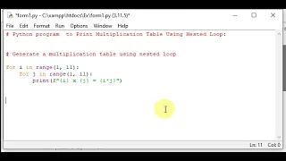 python program to generate a multiplication table using nested loop
