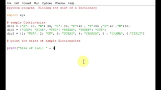 python program finding the size of a Dictionary
