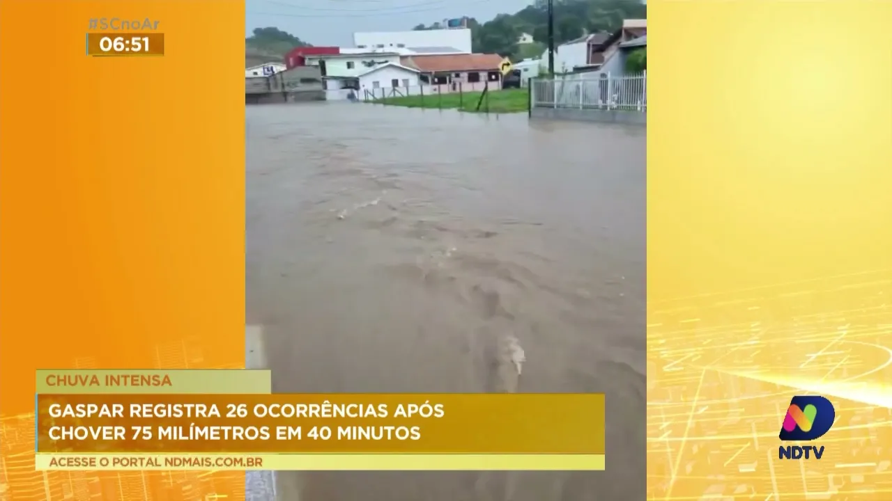 Chove 75 milímetros durante 40 minutos no fim de semana, em Gaspar,