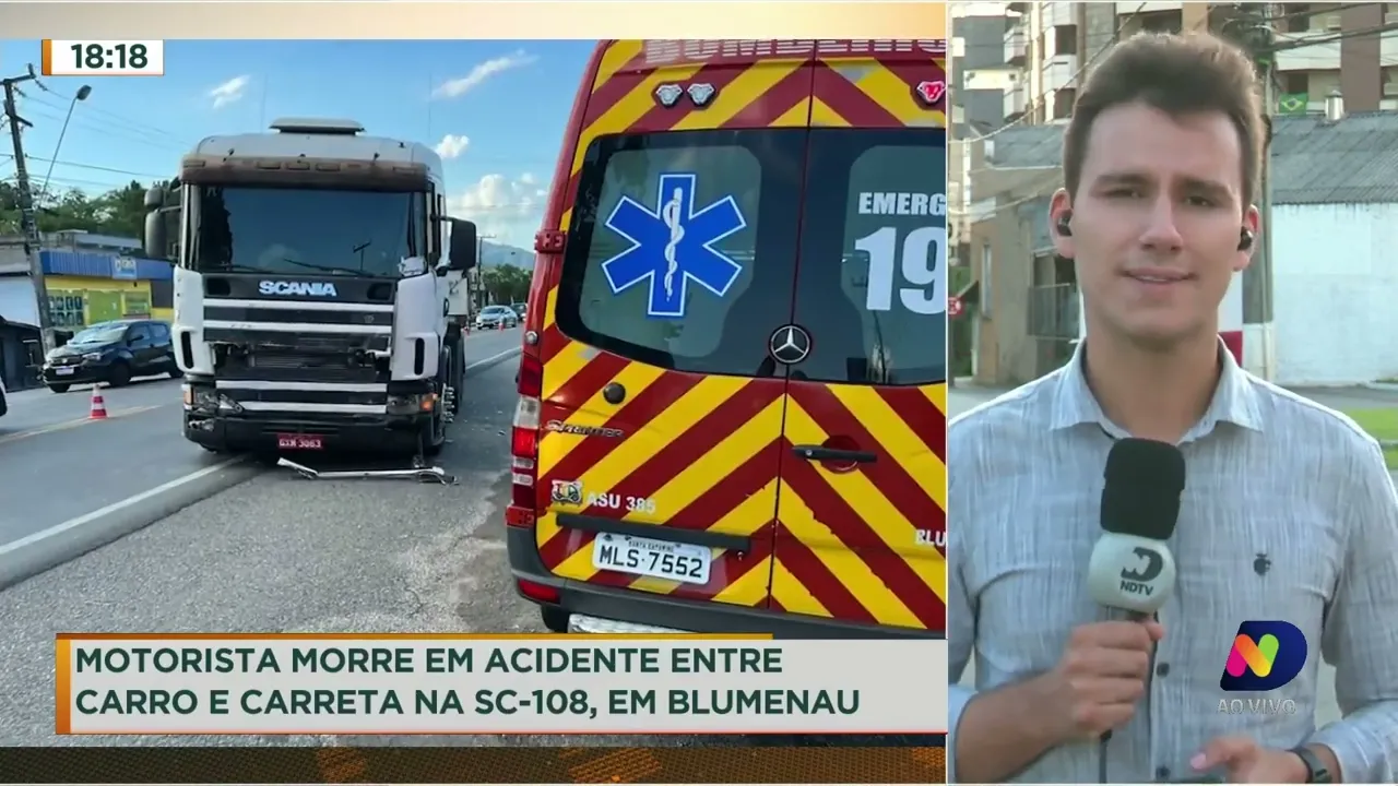 Motorista morre em acidente entre carro e carreta na SC-108, em Blumenau