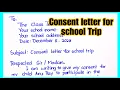 Parents consent letter for school trip in English Parents permission letter for school trip