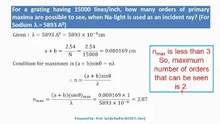 Numerical problems based on diffraction grating