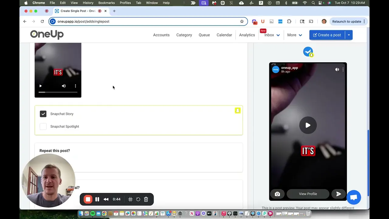 Schedule Snapchat posts with OneUp