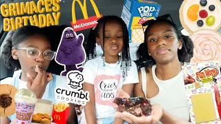 Trying McDonald's NEW Grimace Shake, Crumbl Cookies, Edible Paper, & Eggo Pop Tarts!