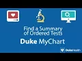 View Your Ordered Tests and Procedures with Duke MyChart