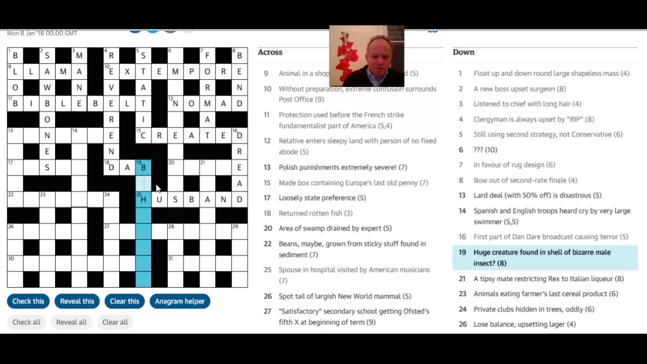 Solving the Guardian on the 8th January 2018