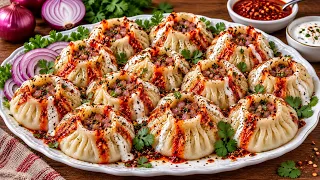 Easy Onion Momos | Homemade Street-Style Momos موموز یا منتوی پیازی مانند غذاهای خیابانی