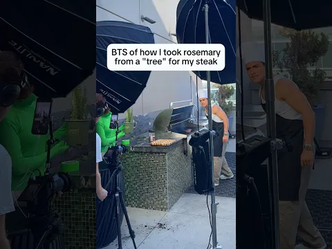 BTS of how I took rosemary from a “tree” for my steak