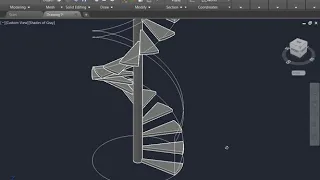 AutoCAD 3D Spiral stair With Railing